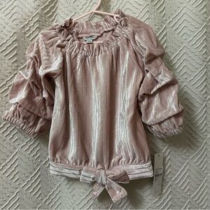 Habitual Shimmery Blush Pink Puff-Sleeve Top Girl's Size 5/6